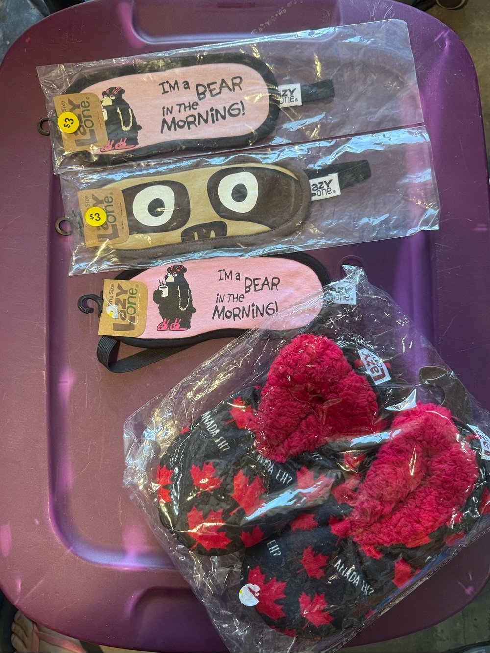 Lazy One Sleep Masks with Black & Red Maple Slippers Set